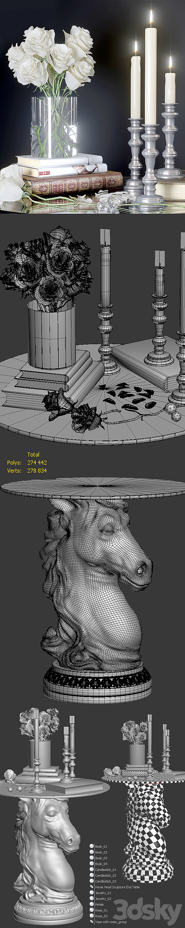 Horse Head Sculpture End Table and decorative set (vray + corona) 3DS Max Model - thumbnail 3