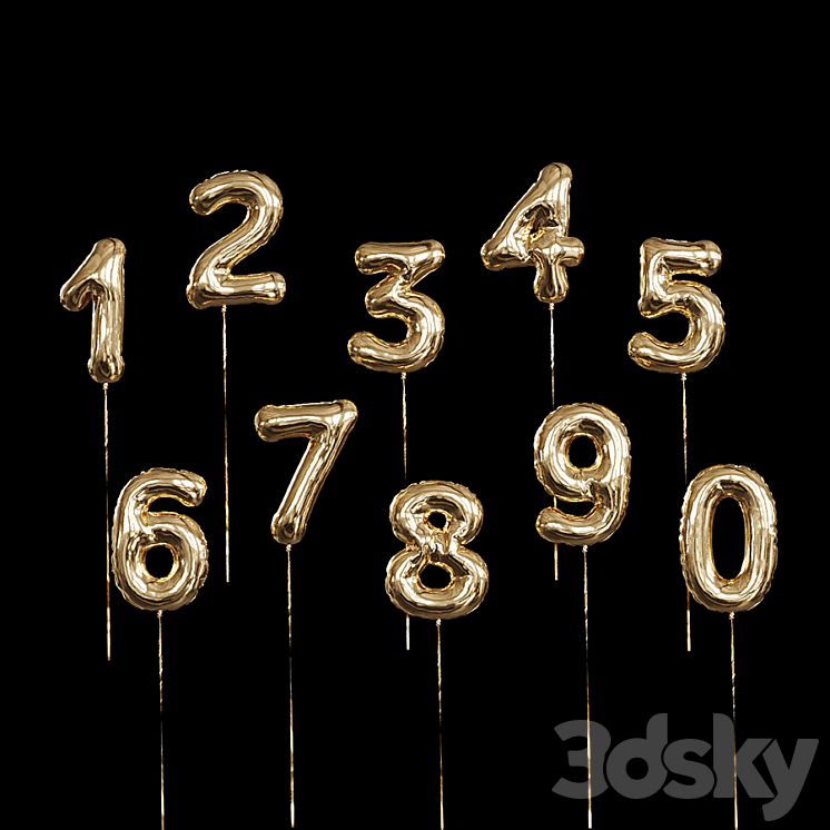 Inflatable foil balloons. Numbers. 3DS Max Model - thumbnail 1