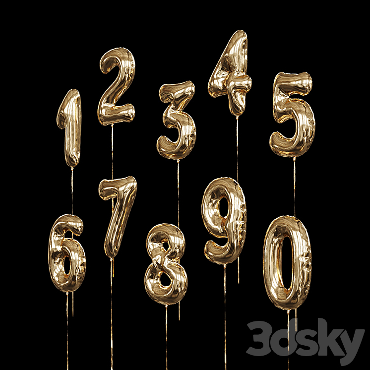 Inflatable foil balloons. Numbers. 3DS Max Model - thumbnail 2