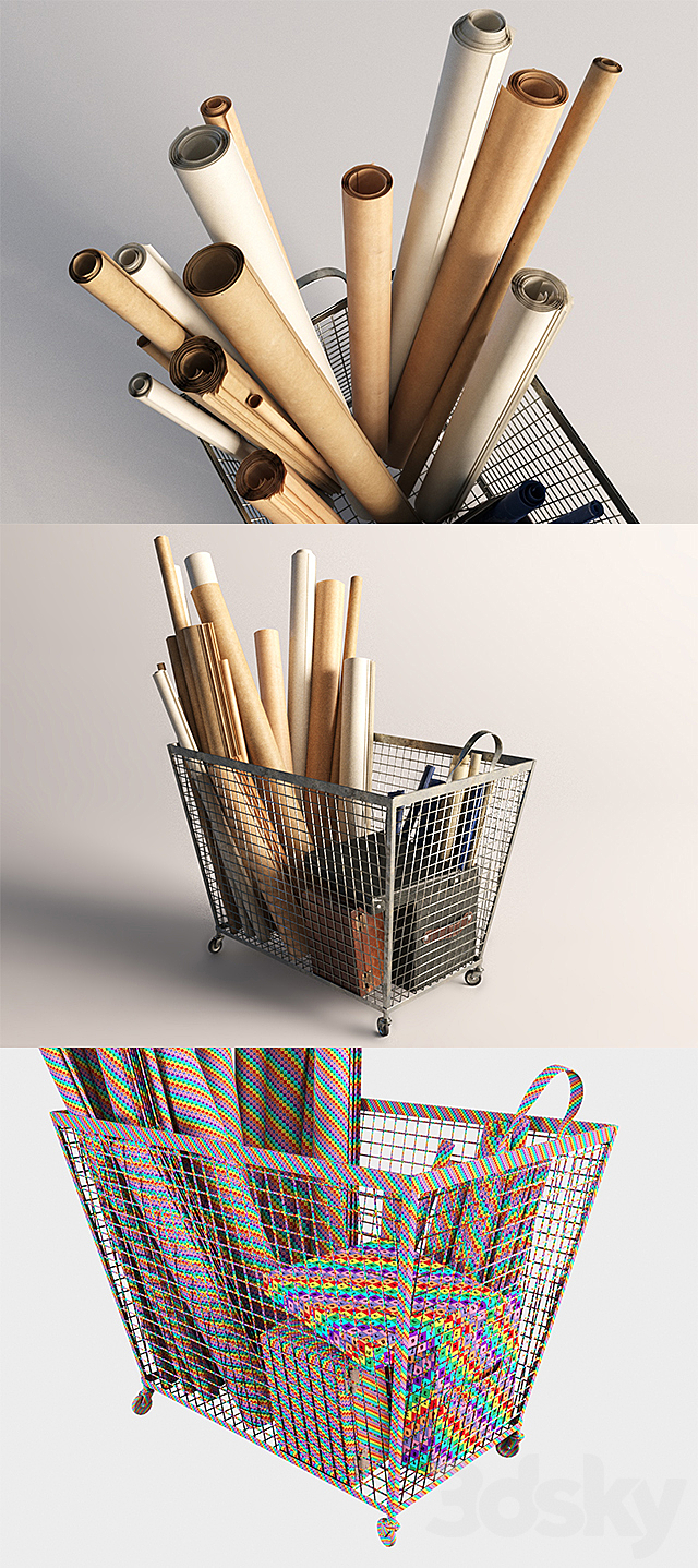 Iron basket with paper 3DSMax File - thumbnail 3