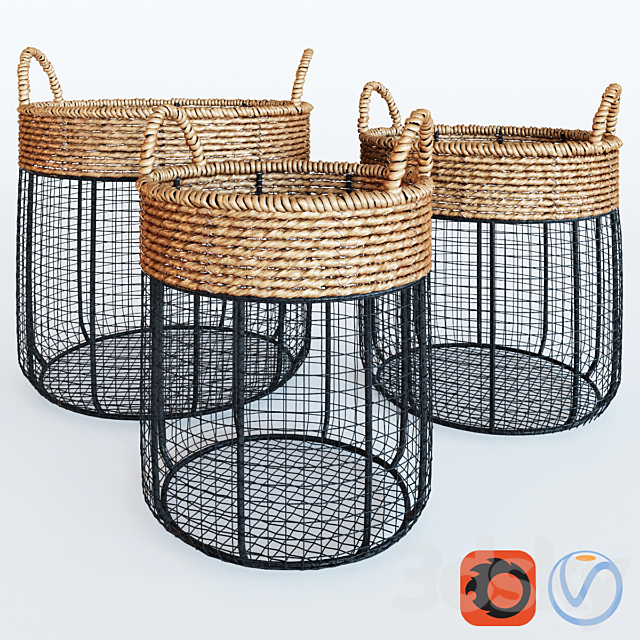 Iron Wire Round Scoop Baskets With Seagrass 3DSMax File - thumbnail 1