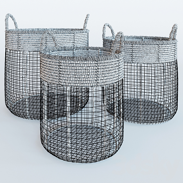 Iron Wire Round Scoop Baskets With Seagrass 3DSMax File - thumbnail 2