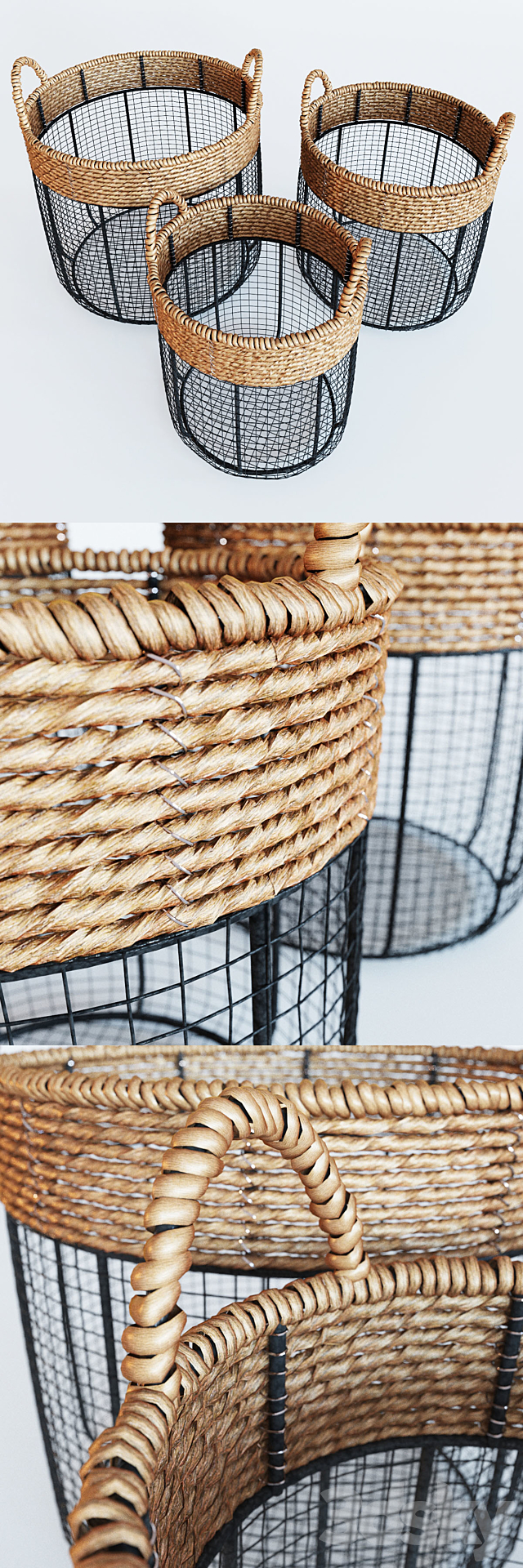 Iron Wire Round Scoop Baskets With Seagrass 3DSMax File - thumbnail 3