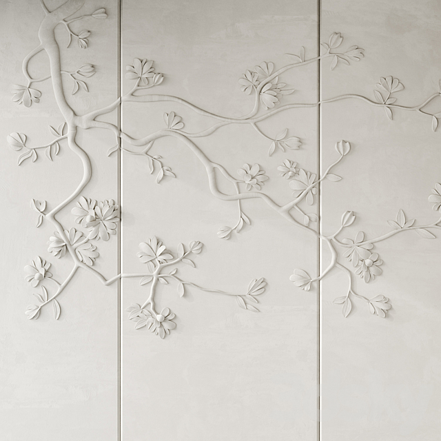 Japandi Floral Wall Panels 3DS Max Model - thumbnail 2