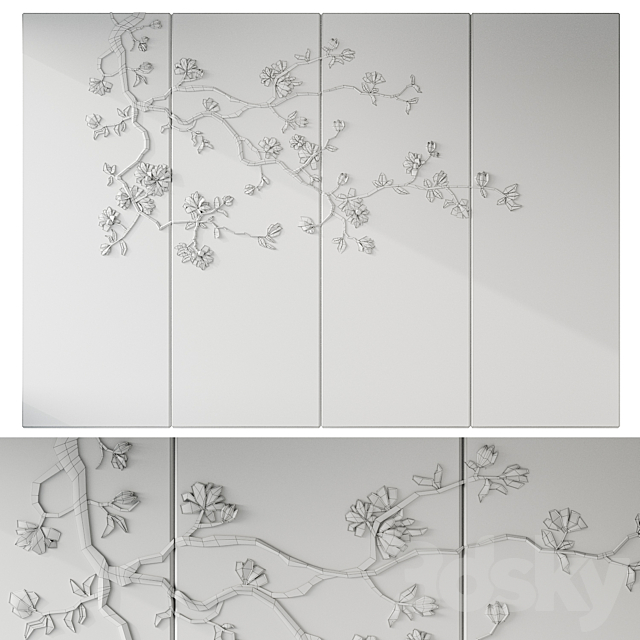 Japandi Floral Wall Panels 3DS Max Model - thumbnail 4