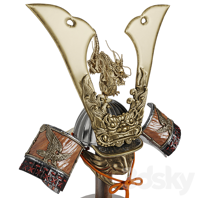 Japanese Fabulous Samurai Helmet and mask 3DSMax File - thumbnail 3