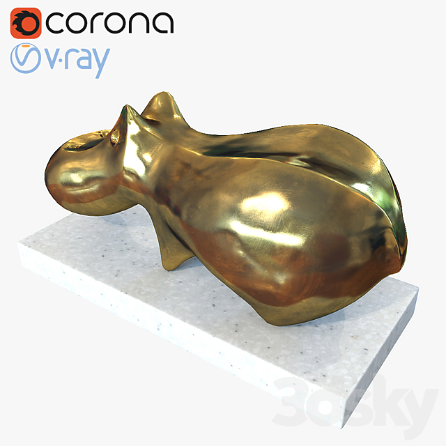 Jonathan Adler Brass Hippo 3DS Max Model - thumbnail 2