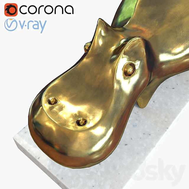 Jonathan Adler Brass Hippo 3DS Max Model - thumbnail 3