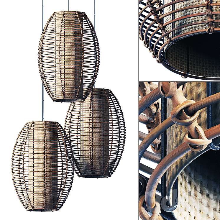 Lamp wicker branch rattan barrel 3DS Max - thumbnail 1