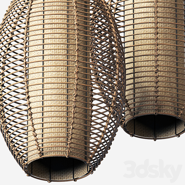 Lamp wicker branch rattan barrel 3DS Max - thumbnail 2