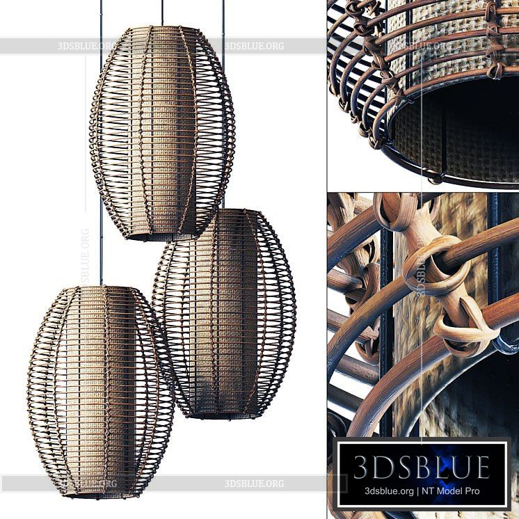 Lamp wicker branch rattan barrel 3DS Max - thumbnail 3