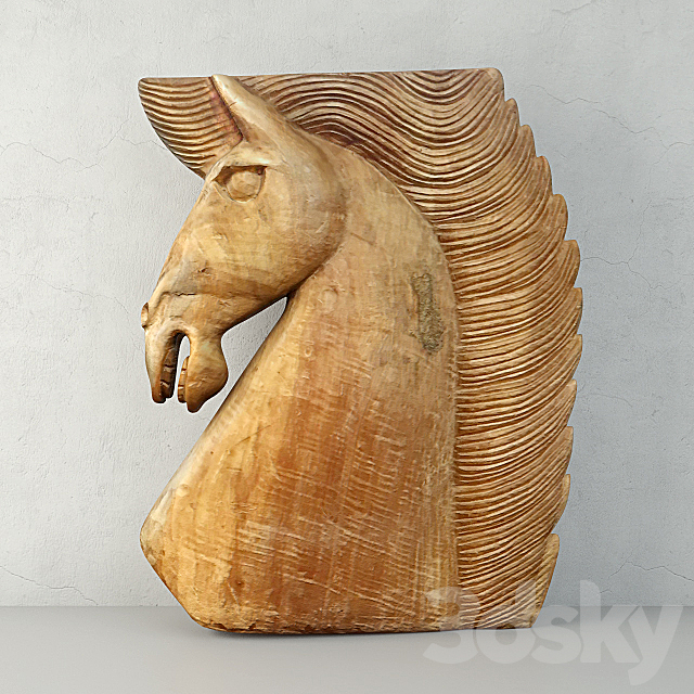 Large Wood Carved Horse Head 3ds Max - thumbnail 1