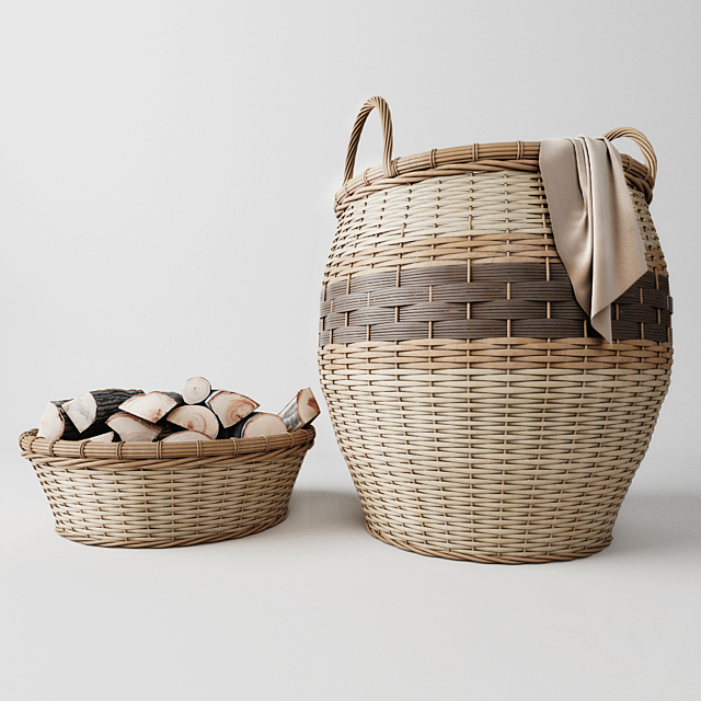 Laundry basket. basket with wood 3DSMax File - thumbnail 1