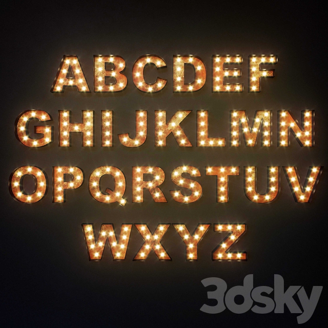 Lighted Metal sign. Set 12. Alphabet 3DS Max Model - thumbnail 2