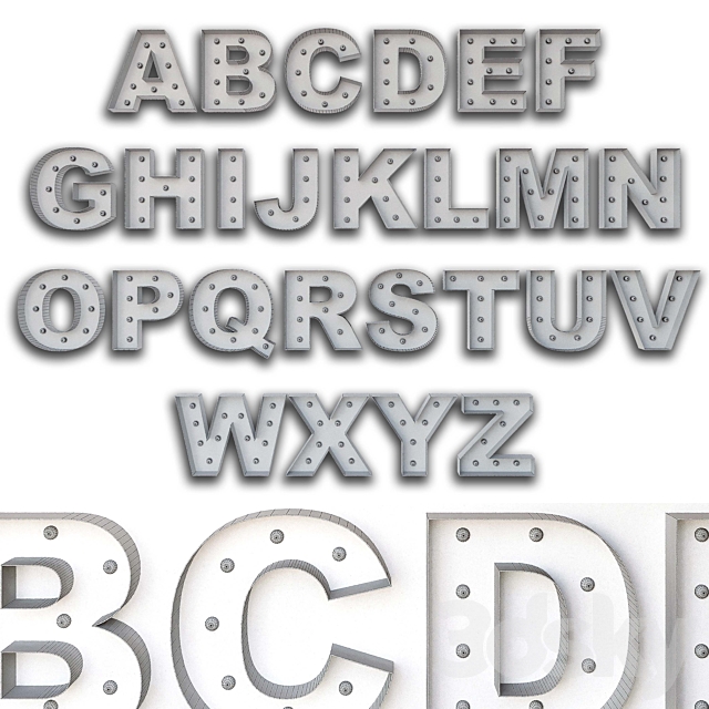 Lighted Metal sign. Set 12. Alphabet 3DS Max Model - thumbnail 3