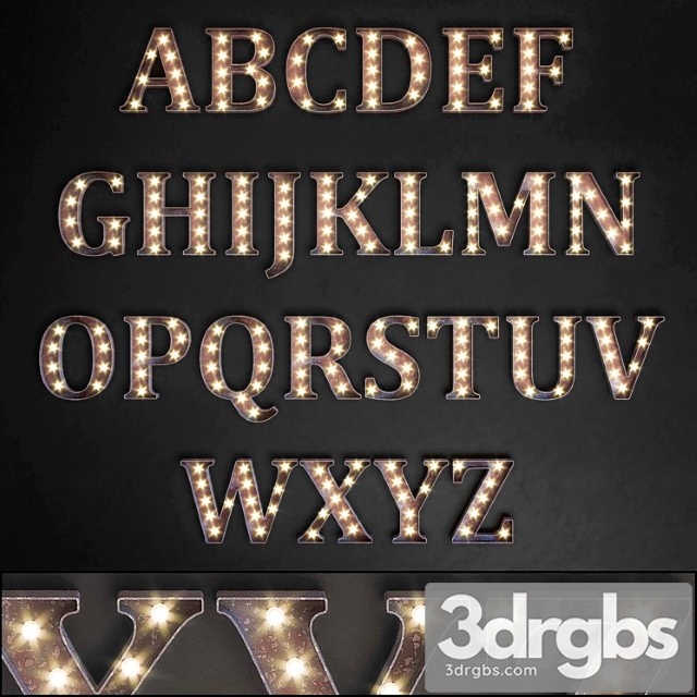 Lighted metal sign. set 13. alphabet 3dsmax Download - thumbnail 1