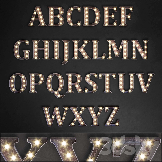 Lighted Metal sign. Set 13. Alphabet 3DSMax File - thumbnail 1