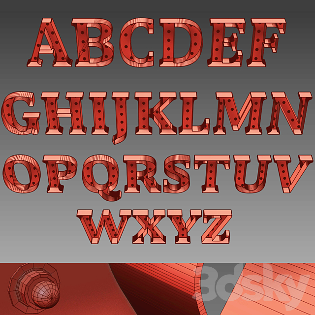 Lighted Metal sign. Set 13. Alphabet 3DSMax File - thumbnail 3