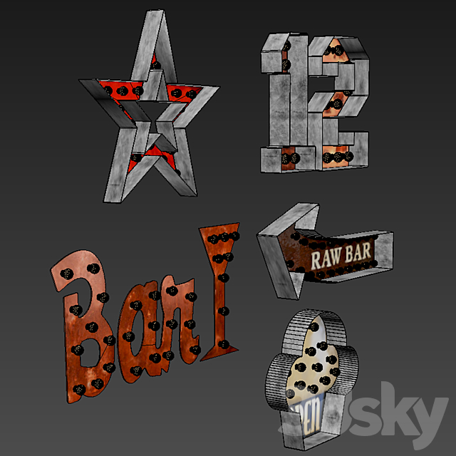 Lighted Metal sign. Set 2 3DS Max Model - thumbnail 6