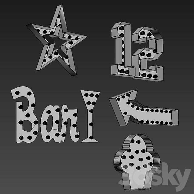 Lighted Metal sign. Set 2 3DS Max Model - thumbnail 7