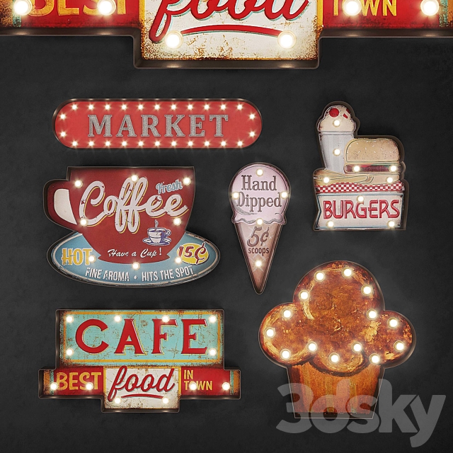 Lighted Metal sign Set 24 3DSMax File - thumbnail 1