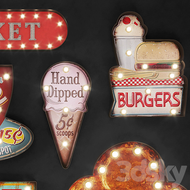 Lighted Metal sign Set 24 3DSMax File - thumbnail 3