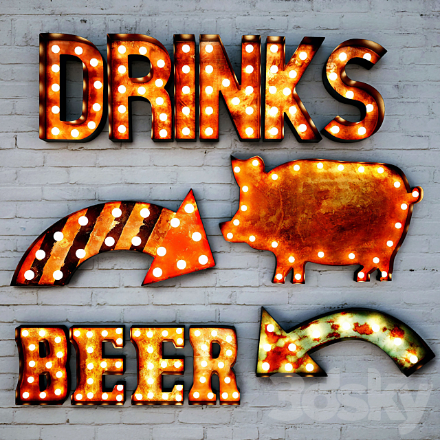 Lighted Metal sign. Set 3 3DSMax File - thumbnail 1