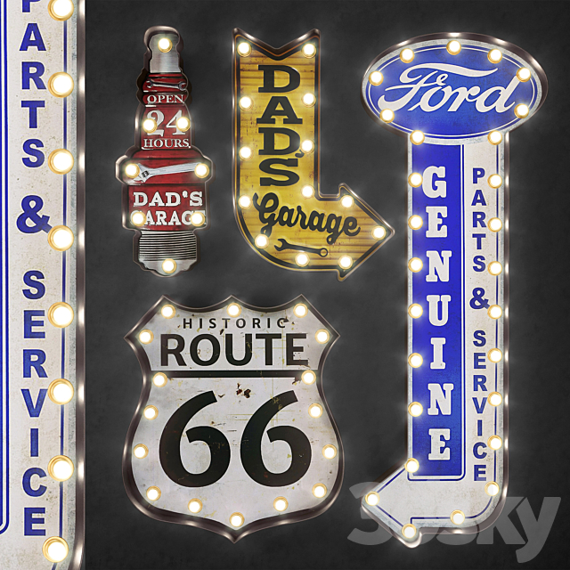 Lighted Metal sign Set 36 3ds Max - thumbnail 1