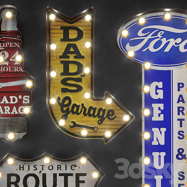 Lighted Metal sign Set 36 3ds Max - thumbnail 2