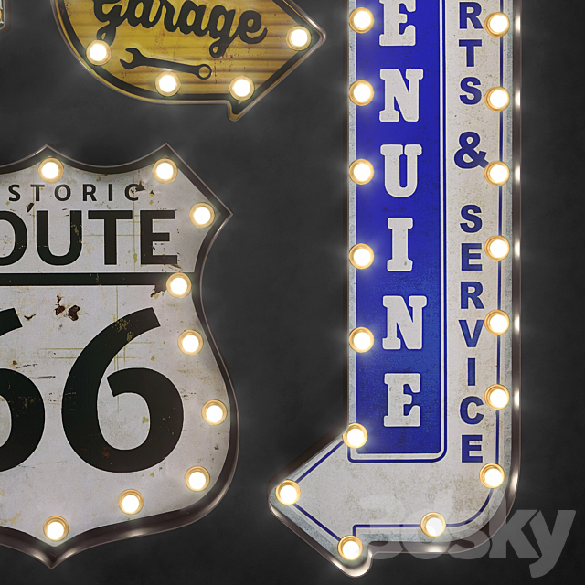 Lighted Metal sign Set 36 3ds Max - thumbnail 3