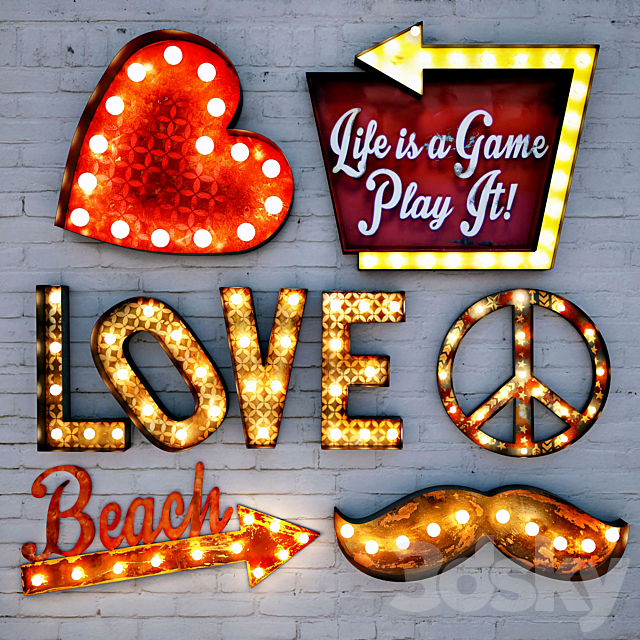 Lighted Metal sign. Set 4 3DSMax File - thumbnail 1