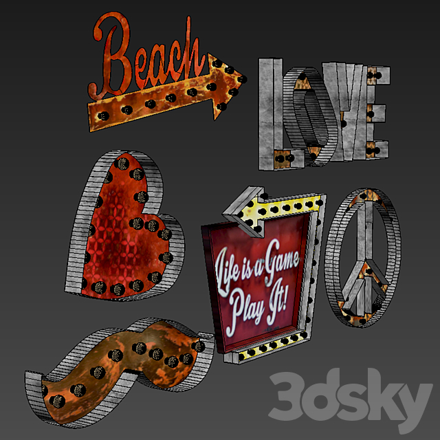 Lighted Metal sign. Set 4 3DSMax File - thumbnail 4