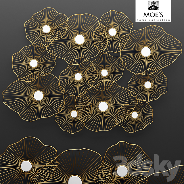 Lily Pad Wall Decor. wall decor. panels. metallic. golden. luxury decor. mirrors 3DSMax File - thumbnail 1