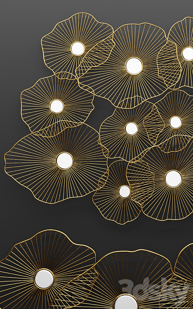 Lily Pad Wall Decor. wall decor. panels. metallic. golden. luxury decor. mirrors 3DSMax File - thumbnail 2