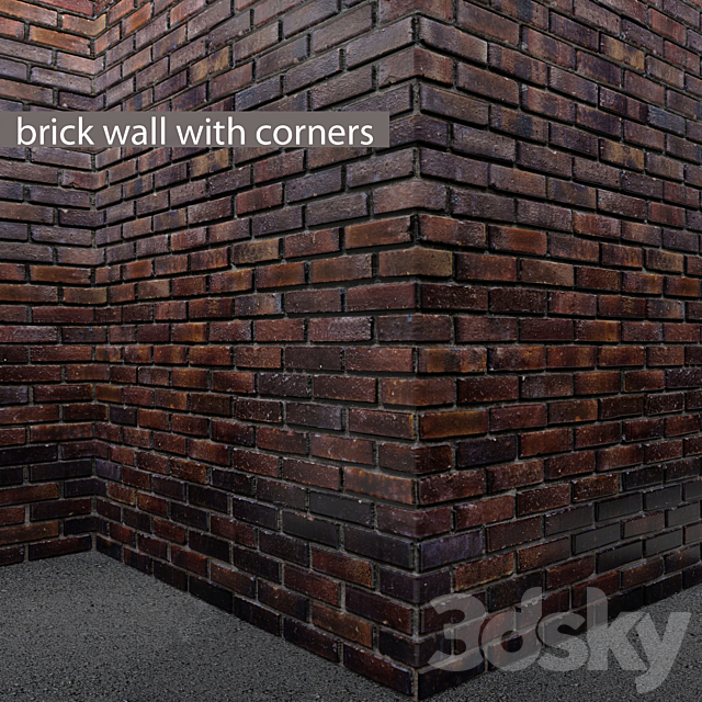 Loft. Brick wall with corners. masonry. brick. loft. decorative. panel. wall. corner. brick 3DSMax File - thumbnail 1