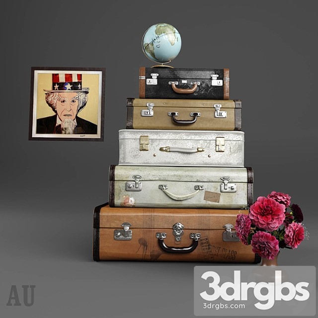 Luggage set and decor 3dsmax Download - thumbnail 1