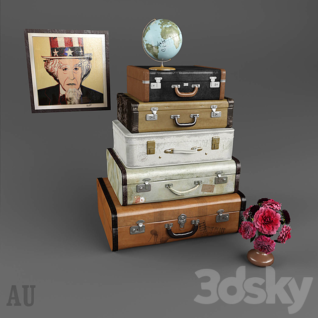 Luggage set and decor 3DSMax File - thumbnail 2