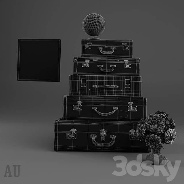 Luggage set and decor 3DSMax File - thumbnail 3