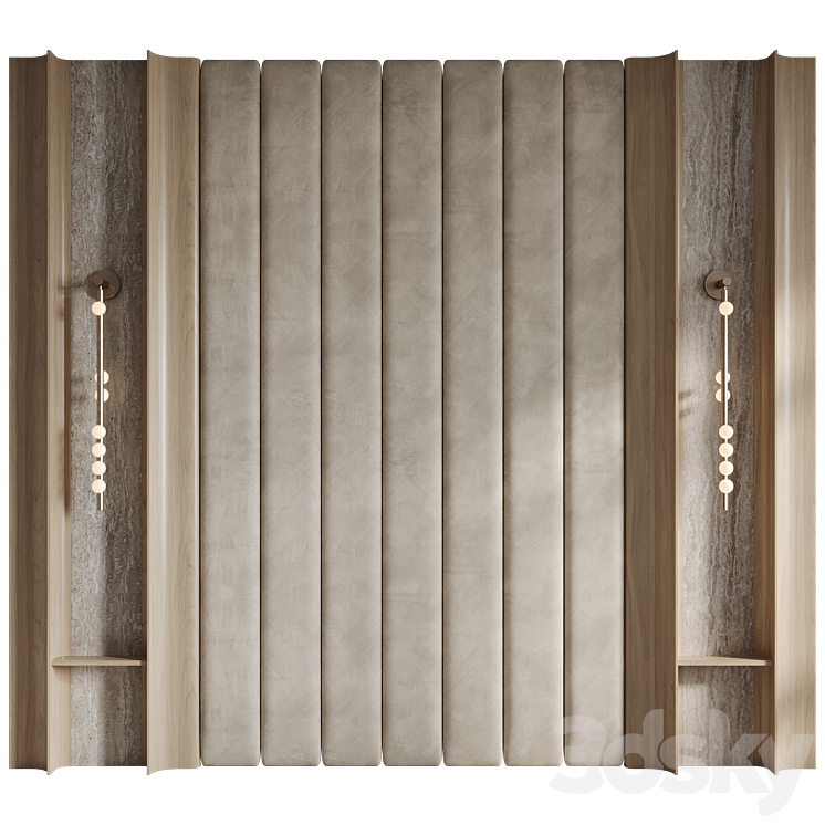 Lunar headboard with upholstered panels 3DS Max Model - thumbnail 1