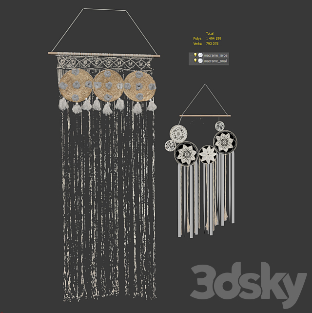 Macrame set. Dream Catcher. 2 models 3DS Max Model - thumbnail 6