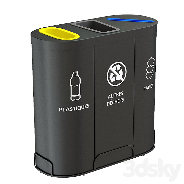 MALMO Office Waste Recycling Bin with 3 Containers 3DS Max - thumbnail 1