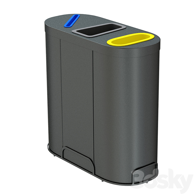 MALMO Office Waste Recycling Bin with 3 Containers 3DS Max - thumbnail 2