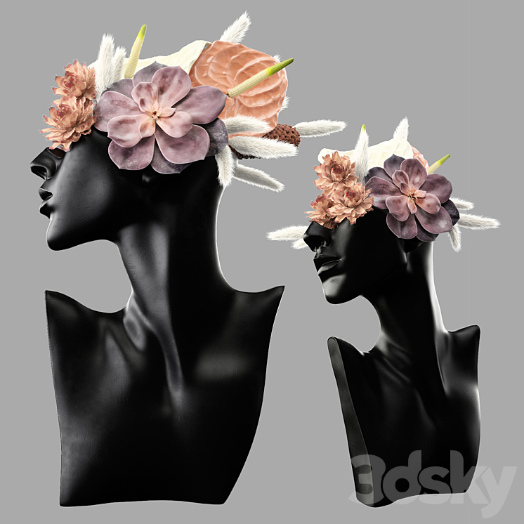 Mannequin Head Bust with a bouquet 3DS Max Model - thumbnail 1