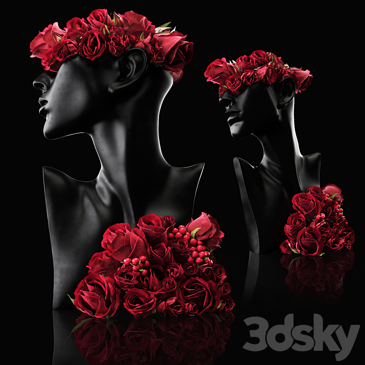 Mannequin Head Bust with a bouquet 3DS Max Model - thumbnail 2