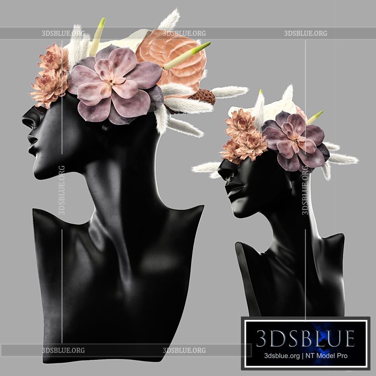 Mannequin Head Bust with a bouquet 3DS Max - thumbnail 3