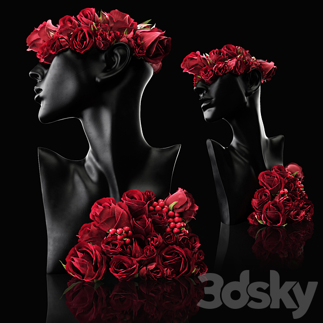 Mannequin Head Bust with a bouquet 3DSMax File - thumbnail 2