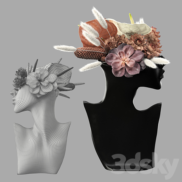 Mannequin Head Bust with a bouquet 3DSMax File - thumbnail 3