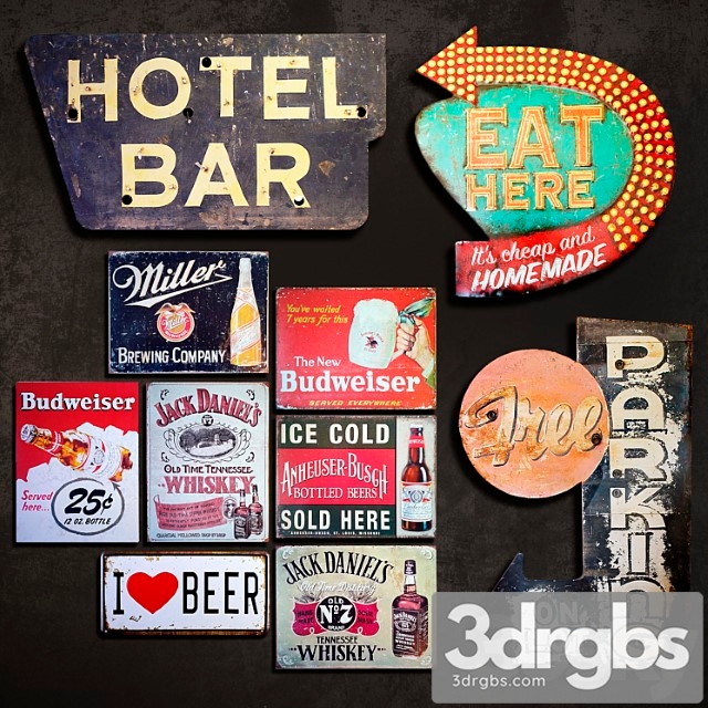 Metal signs №8. bar 3dsmax Download - thumbnail 1