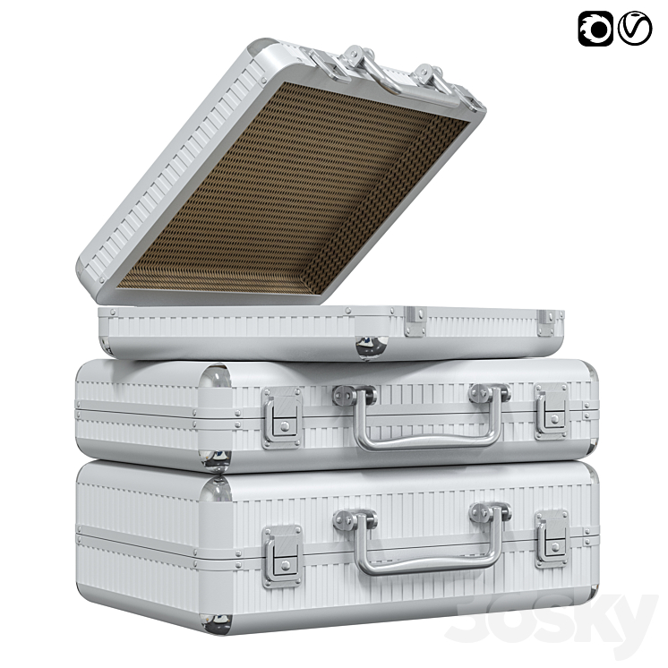 Metal suitcase set of metal suitcases 3DS Max Model - thumbnail 3