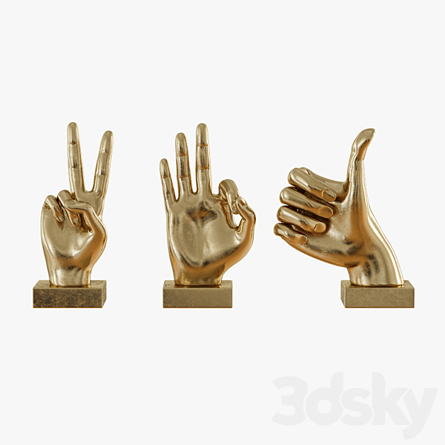 Metallic Hand 3 Piece Figurine Set 3DSMax File - thumbnail 1